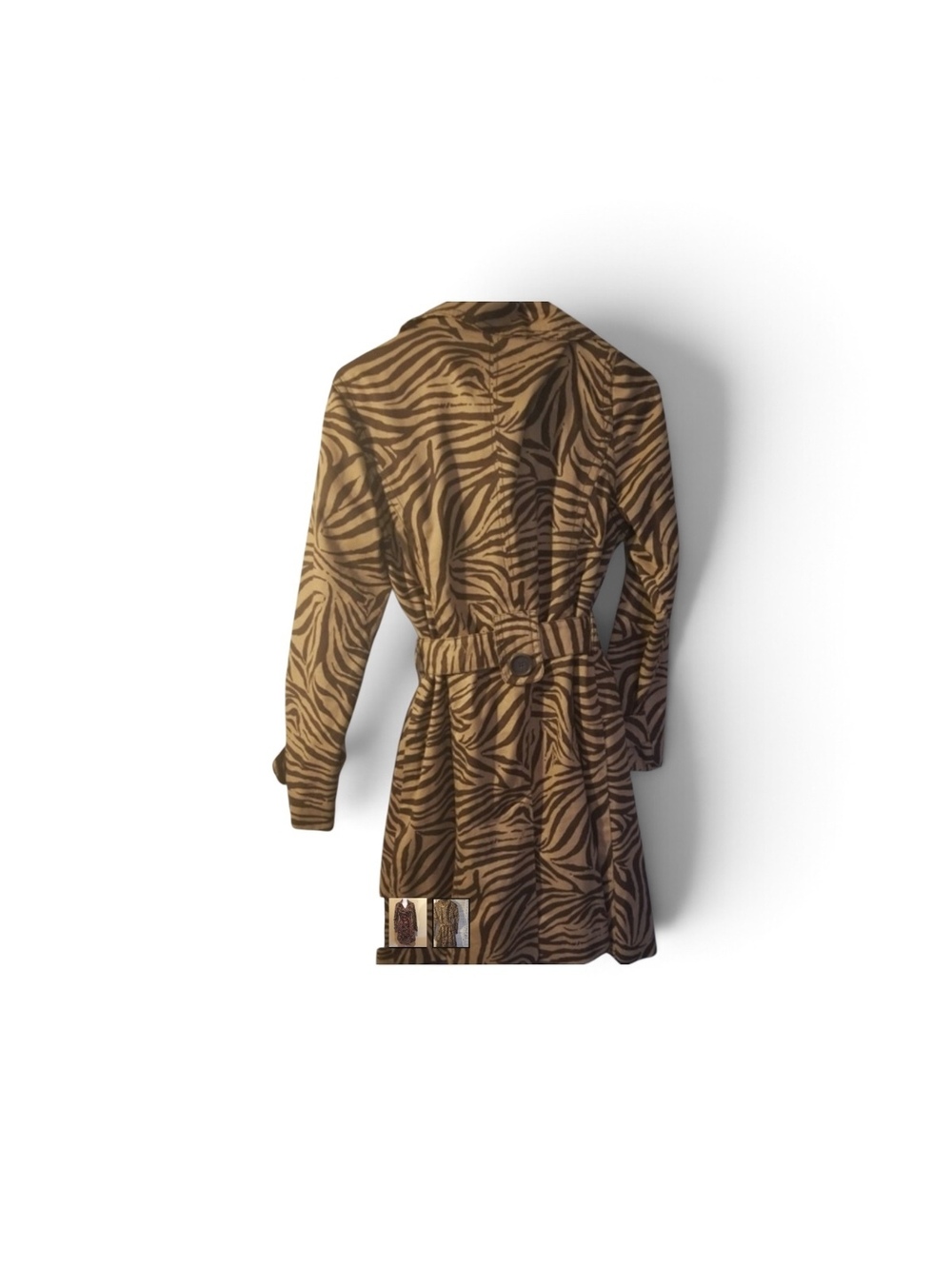 Women's Zebra Print Trench Coat with Pink Belt Accent - Picture 8 of 9